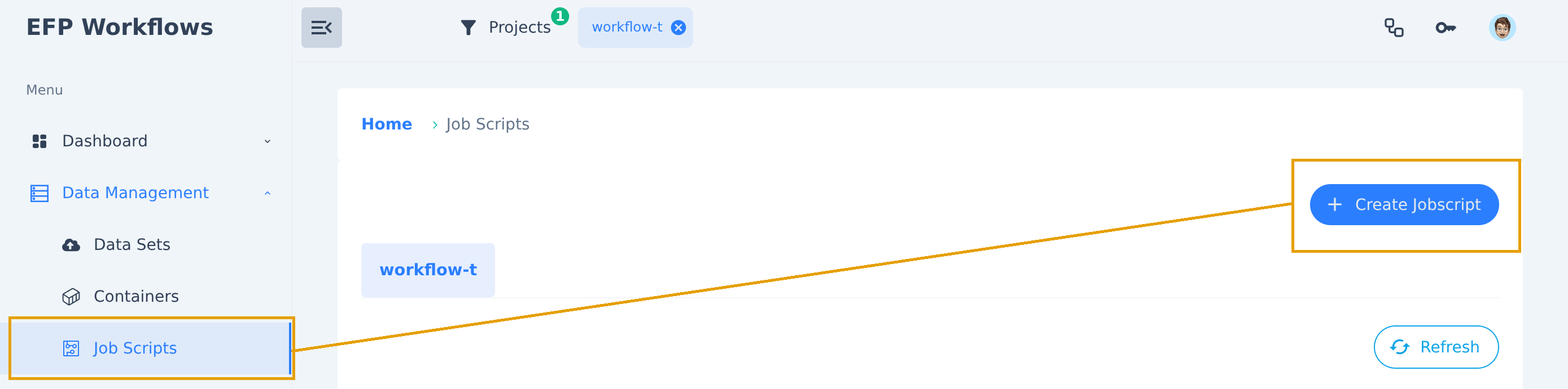 Navigation to Job Scripts section