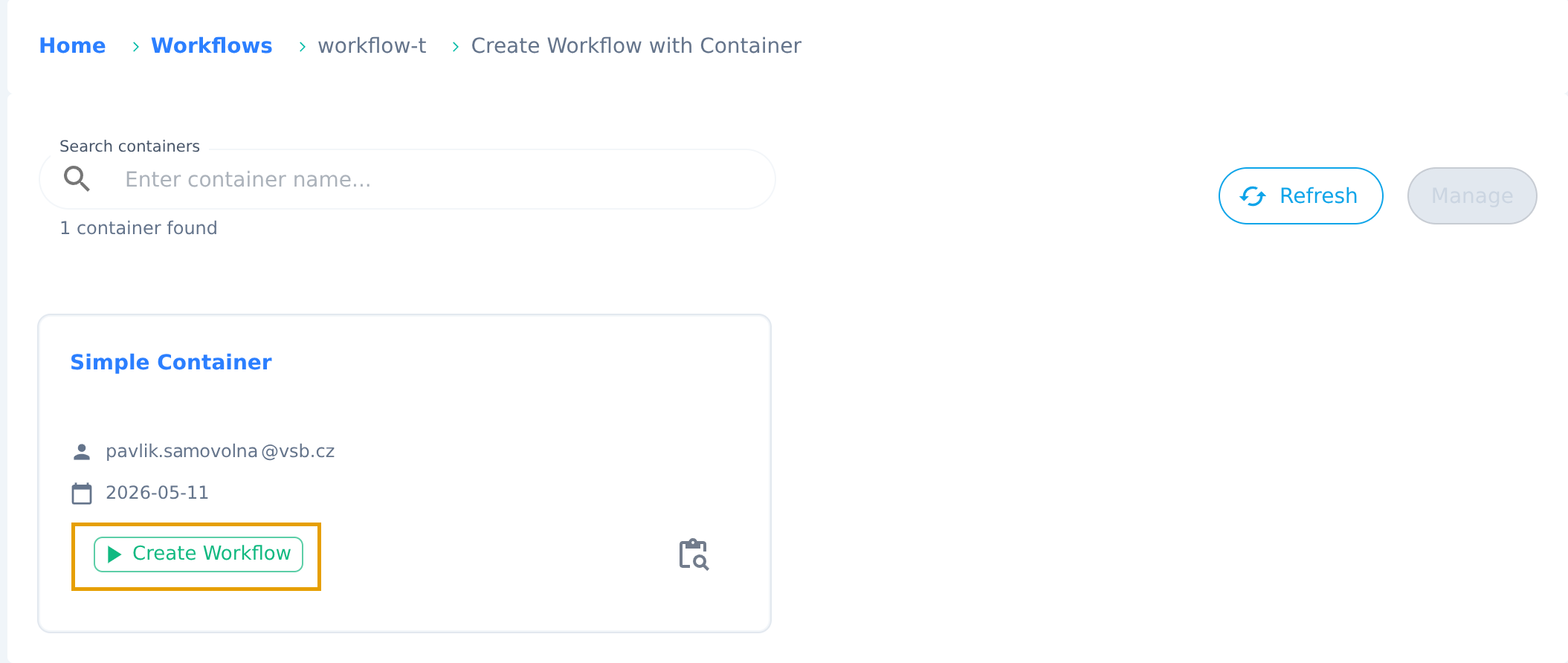 Create Workflow from Container